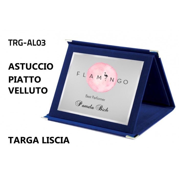 Targa semplice astuccio blu velluto piatto