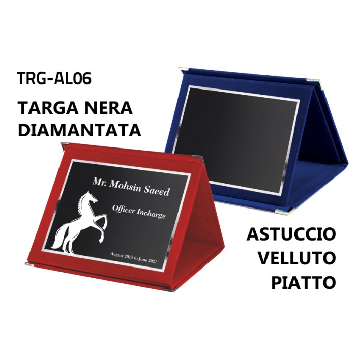 Targa diamantata nera astuccio velluto piatto