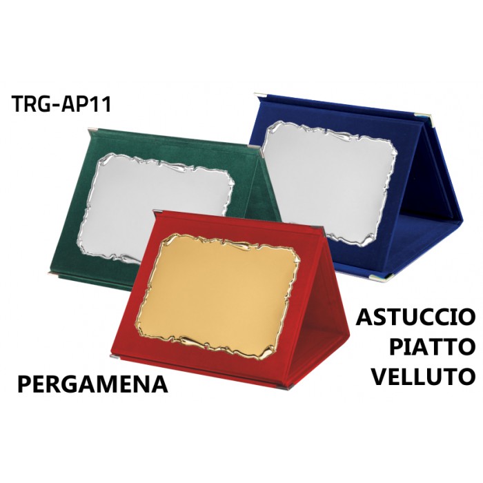 Targa pergamena astuccio piatto velluto