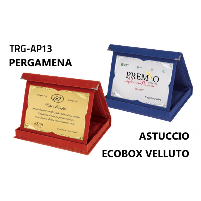 Targa pergamena astuccio eco velluto