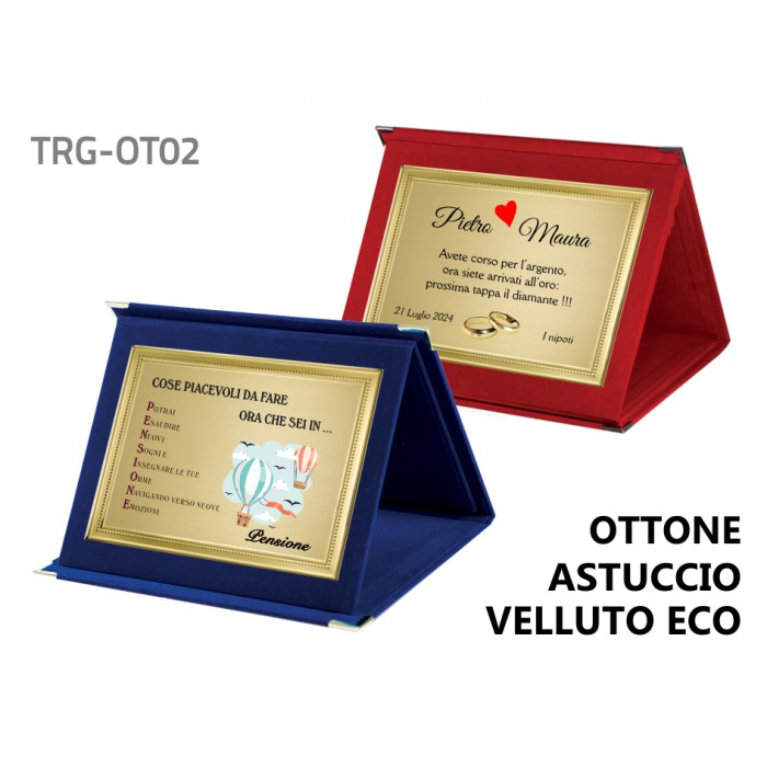 Targa ottone astuccio velluto piatto