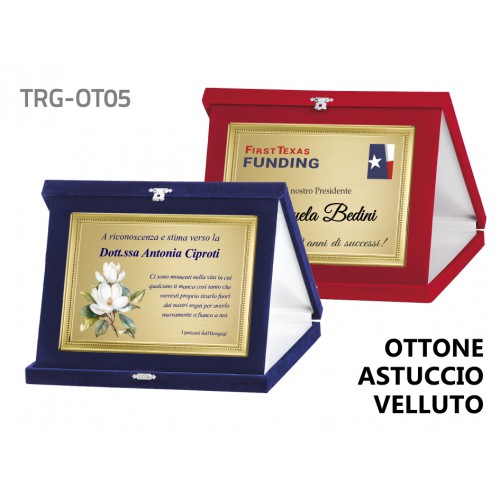 Targa ottone bordata astuccio velluto